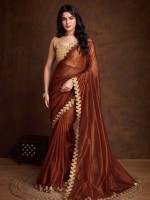 Shiny Brown Gold Infused Twill Saree